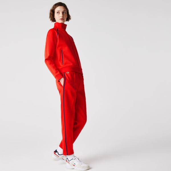 Lacoste Straight Cut Contrast Bands Tracksuit Pants Dámské - Kalhoty Červené / Blankyt / Červené | C